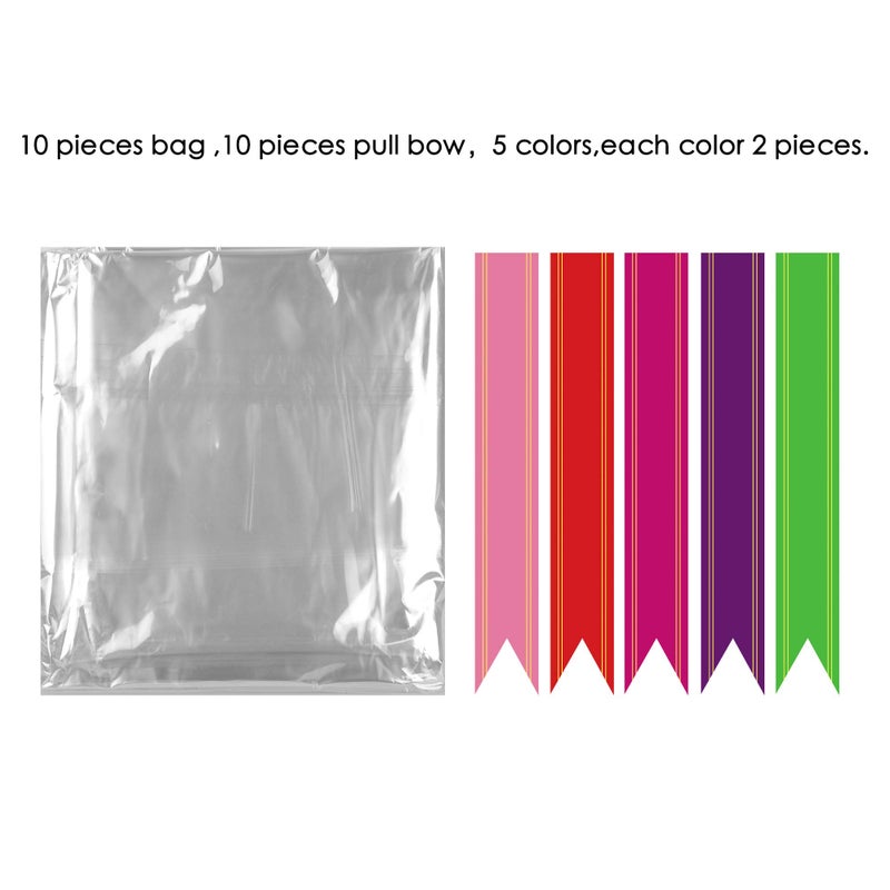 Kolewo4ever 20 Pack 30x44 inches Valentines Basket Bags Pull Bow Set 10 Packaging Bags Valentine Cellophane Wrap 10 Ribbon Bows For Easter - Image 2